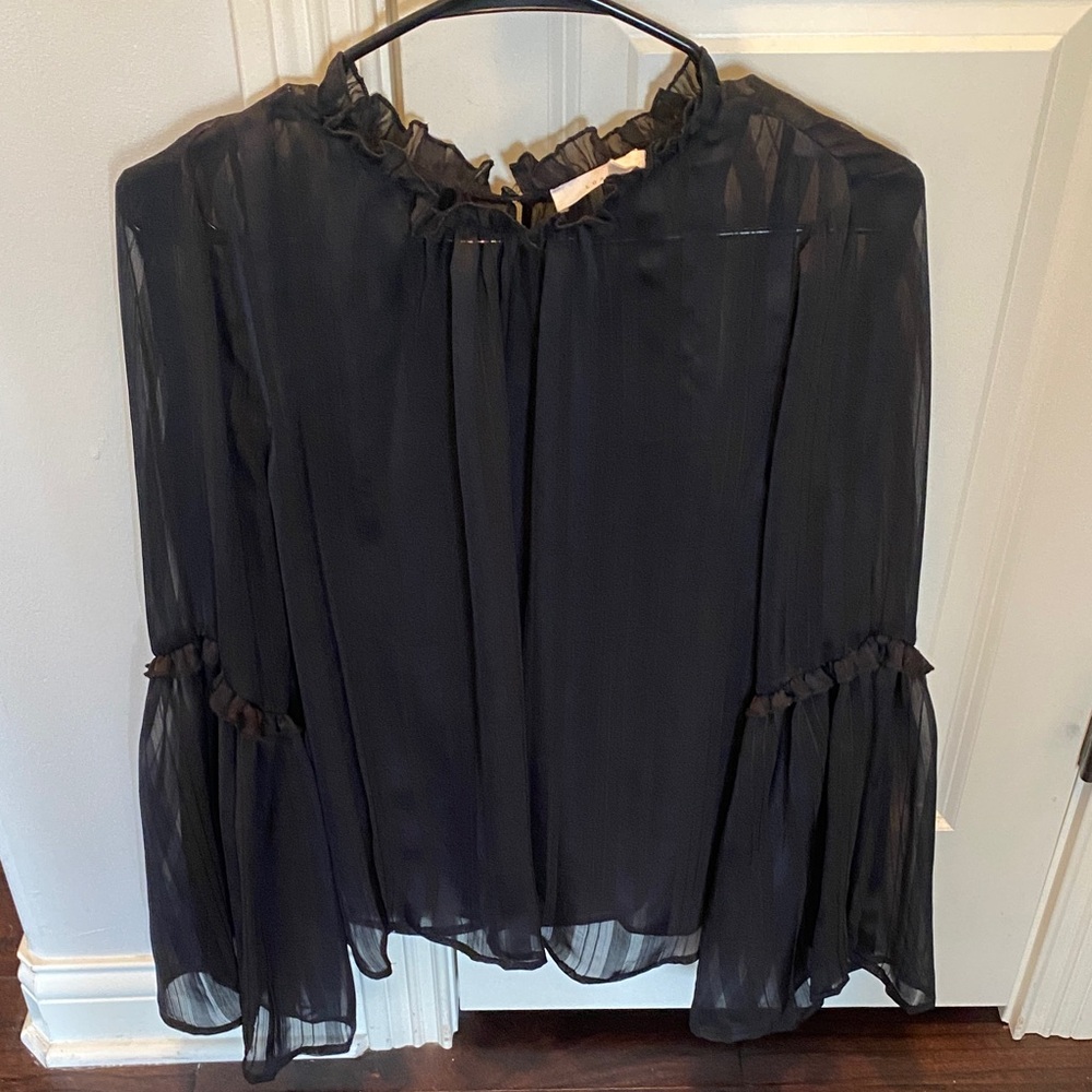 Lush Black Sheer Ruffle Blouse